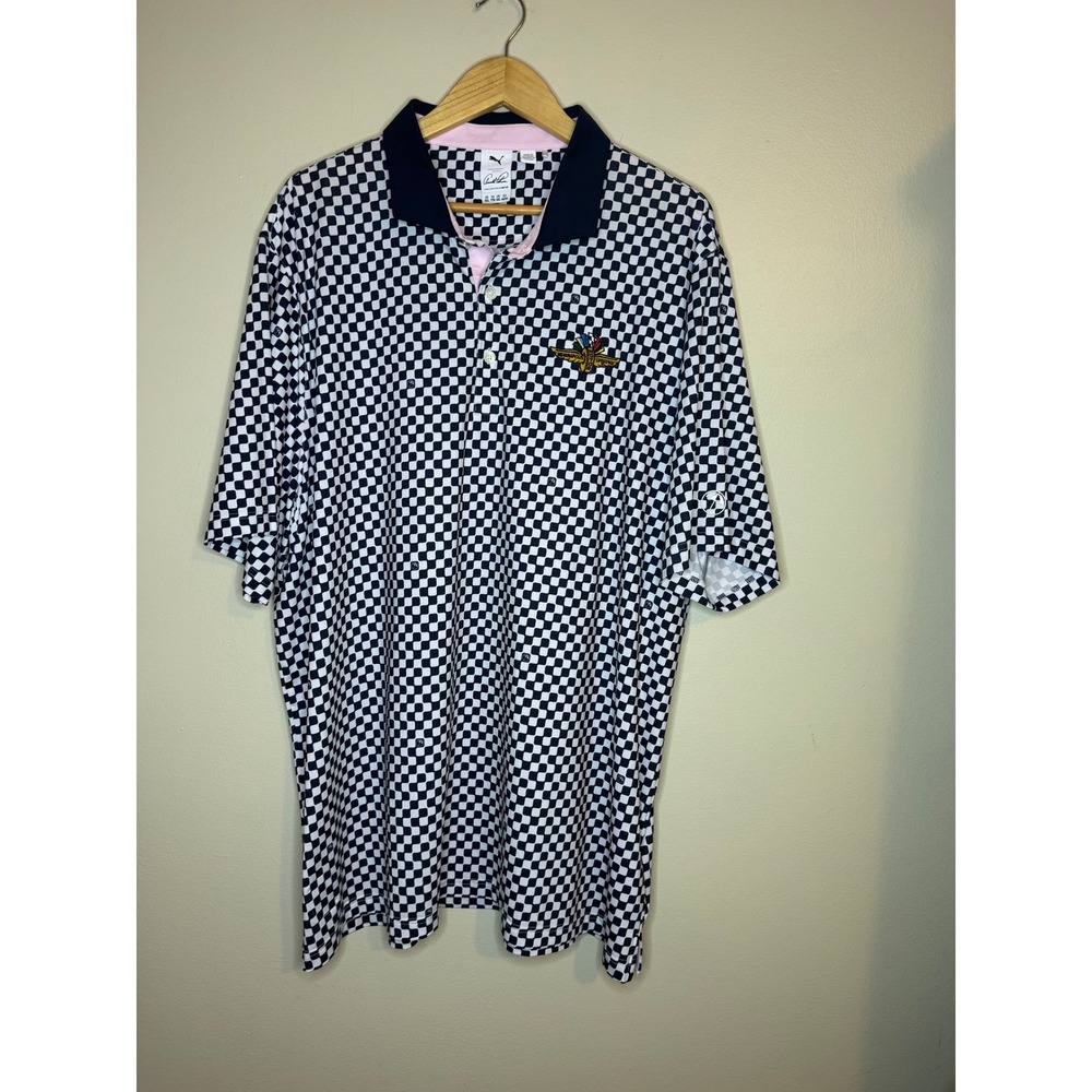 Puma Arnold Palmer Indianapolis‎ Motor Speedway Golf Polo Navy White Check XXL